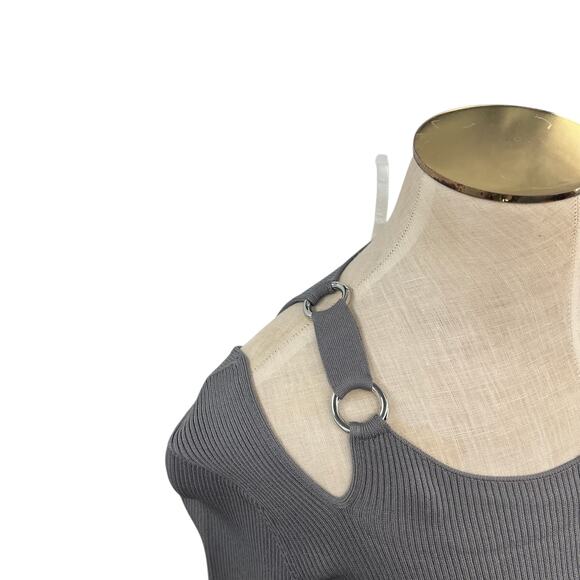 Helmut Lang Ring Shoulder Knit Top Sweater Cut Out Gray Silver Size XS - Picture 4 of 10